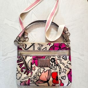 Coach Poppy Petal Floral Hobo Shoulder Purse with Crossbody Strap EUC